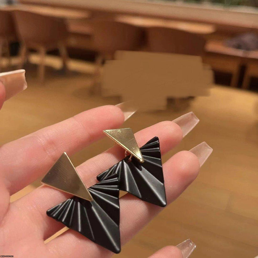 Golden Geo Triangle Drop Earrings